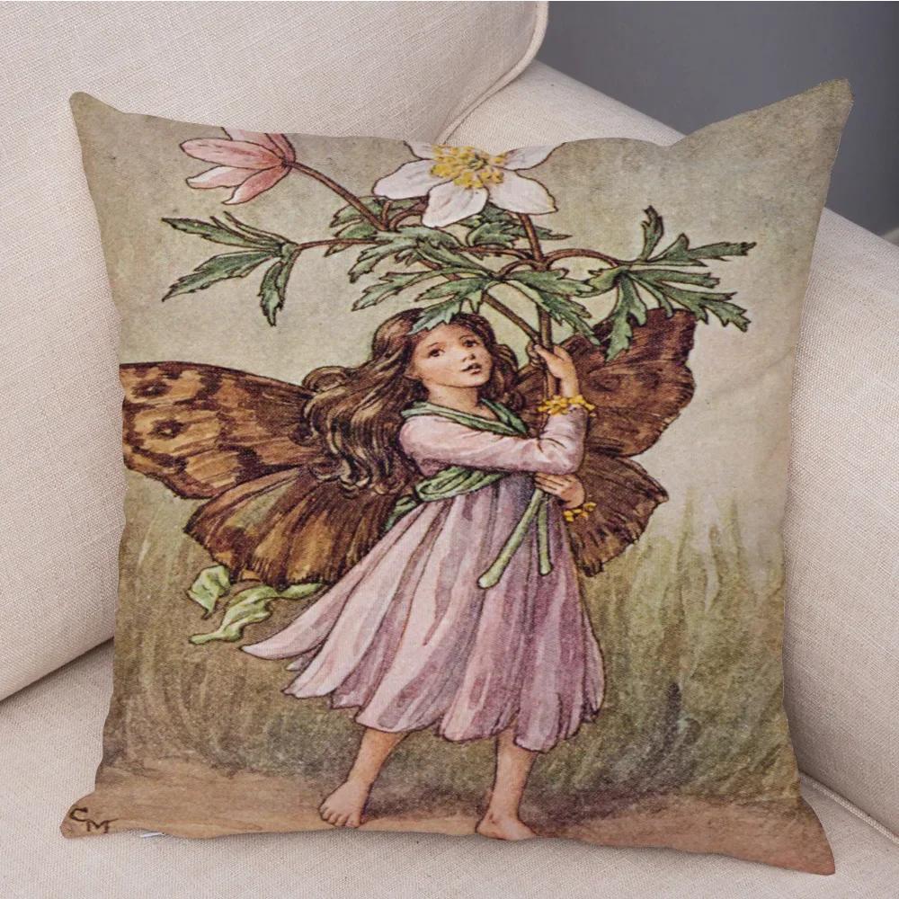 Lovely Color Cartoon Flower Girl Soft Cushion Set Fairy Tale World Elf Decoration Living Room Bedroom Sofa Home 45*45cm