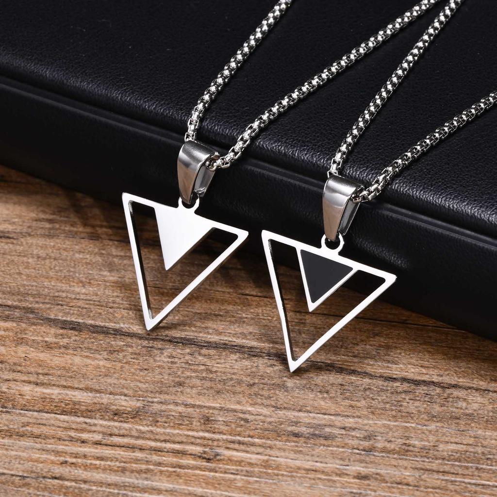 Vnox New Fashion Triangle Pendant Necklace for Men Boys, Minimalist Stainless Steel Hollow Geometric Collar Male Jewelry Gift