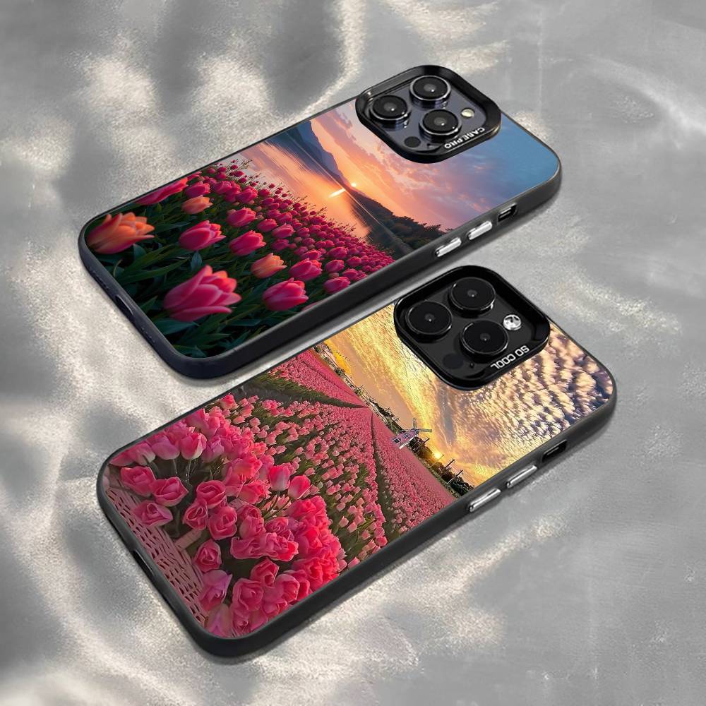 Super Beautiful Tulip Phone Case For iPhone 17,16,15,14,13,12,11 Plus,Pro Max,XS,Colored Silver Plated Inside Cover