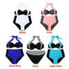 Set Women Bikini Contrast Block Halter Top High Waist Bottom Swimwear Beach