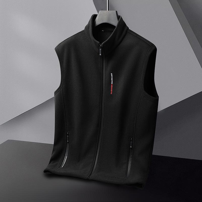 Plus Size Men's Fleece Stand Collar Vest - Autumn/Winter Loose Fit