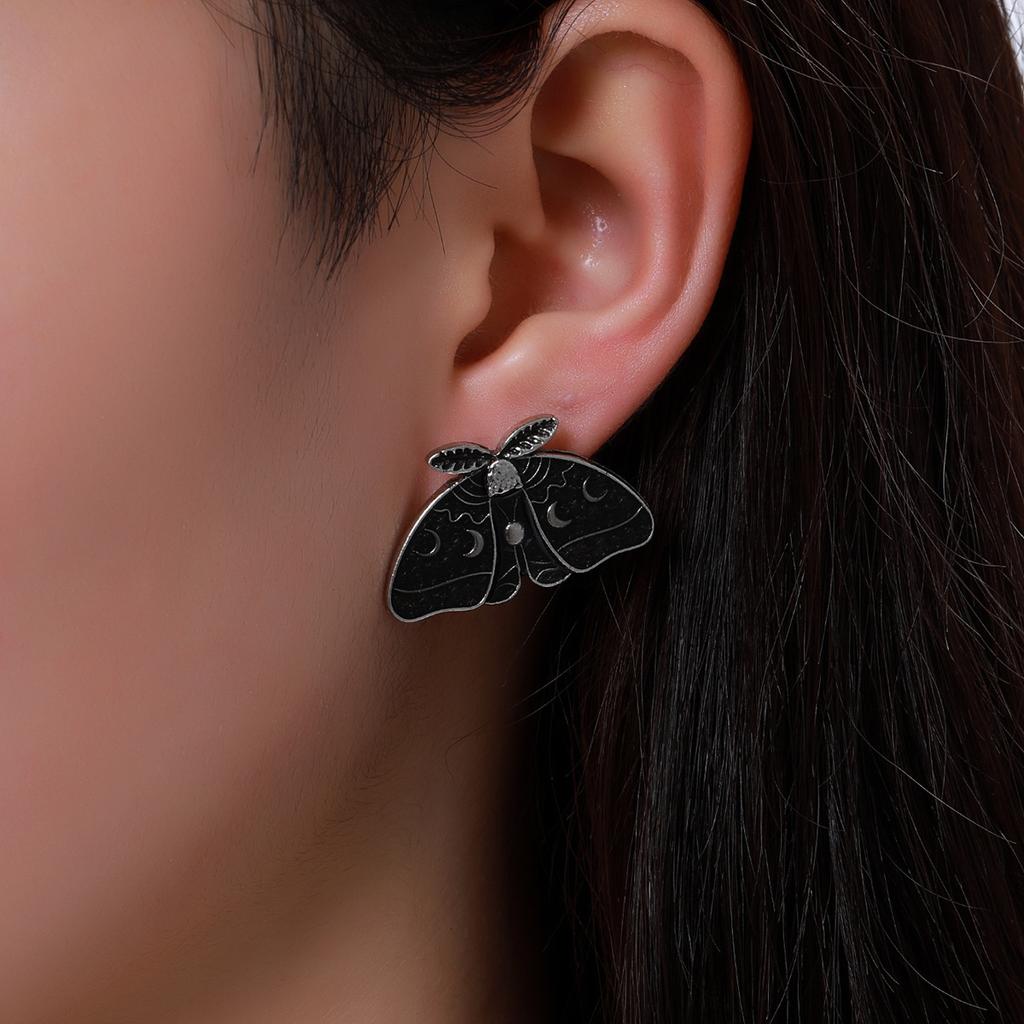 Retro Style Moth Sun and Moon Carved Pattern Earrings Jewelry Gothic Punk Exaggerated Earrings