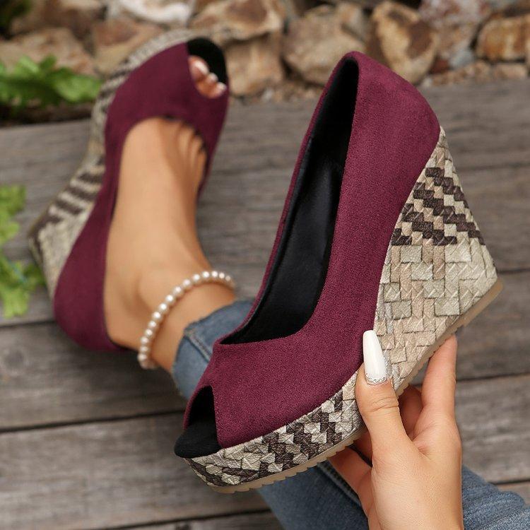 European and American large size fish mouth wedge heel high heel single shoes women's autumn new shallow mouth foreign trade one-pedal single shoes