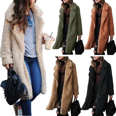 Autumn and Winter Lamb Fleece Double-sided Fleece Long-sleeved Lapel Women's Plush Blouse Long Jacket Coat