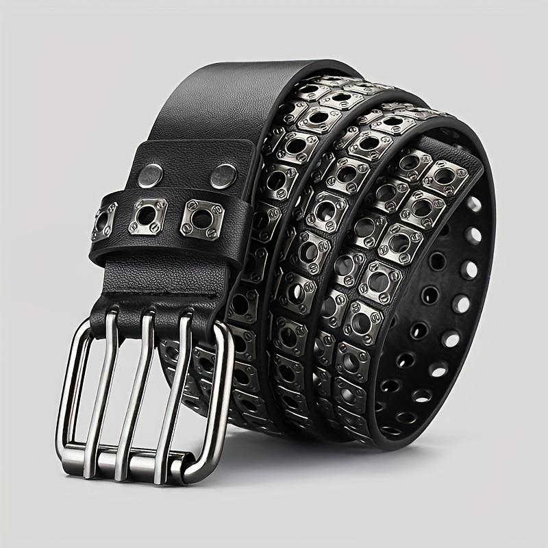 Retro Square Rivet Men'S Belt With Double Row Needle Buckle Women'S Belt Hip-Hop Rock Punk Y2k Style Jeans Men'S And Women'SBelt