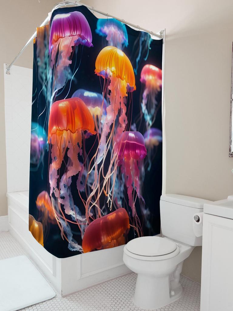 Vibrant Jellyfish Shower Curtain - Colorful Ocean Life Design For A Waterproof And Unique Bathroom Dcor Set"