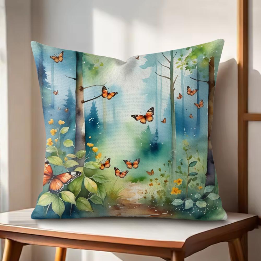 Summer forest Cushion Cover Natural Linen Organic Fabric DoubleSided Printing Couch Pillow Covers Home Decor