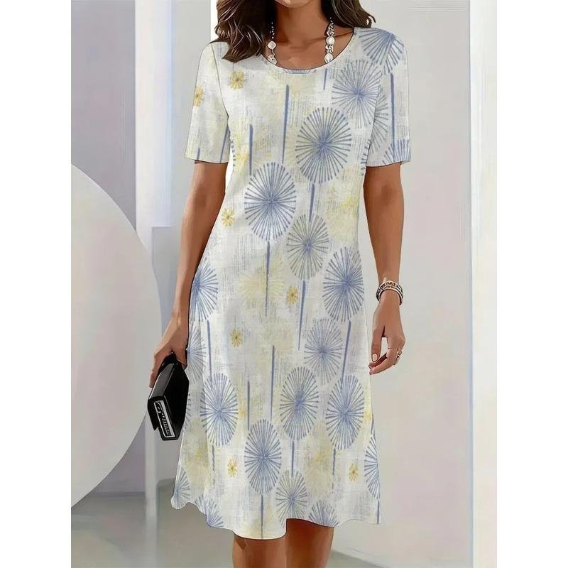Women s Black White Abstract Print Maxi Dress Casual O Neck Short Sleeve Loose Fit Long Dresses Vacation Office Wear S