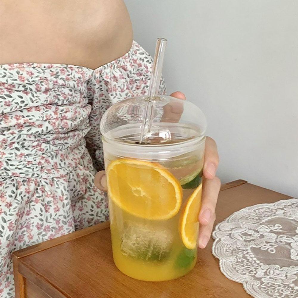 Large Capacity Clear Glass Cup Creative 500ml Glass Tumbler with Straw Durable Coffee Cup Juice Cup with Lid Bar Accessories