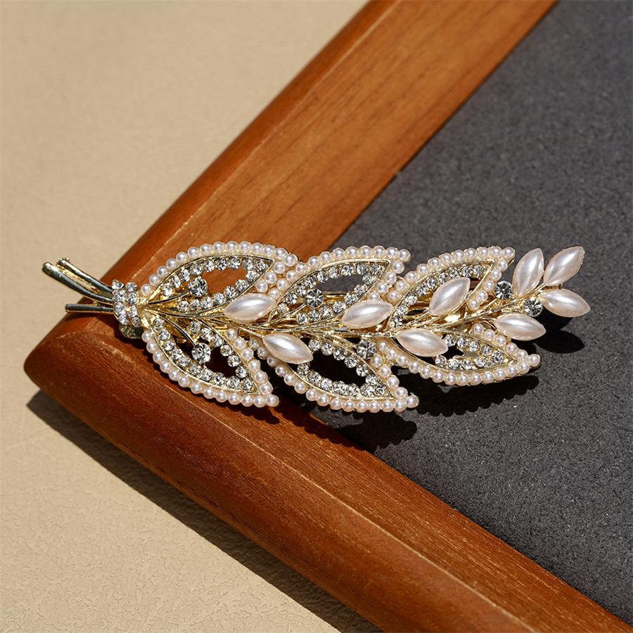1Pcs Elegant Crystal Leaf Spring Hairpin For Women Fashion Rhinestone Back Head Hair Clip Hair Accessories Jewelry Headwear New