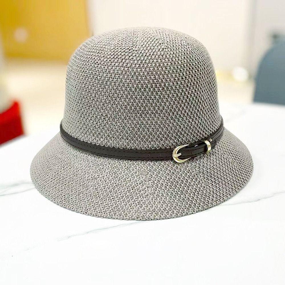 Caps French Style Caps Women Sunscreen Hats PU Leather Belt Summer Bucket Hats Outdoor Straw Hats