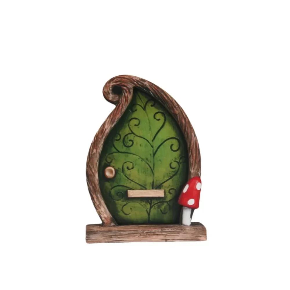 Graverad Design Trä Miniatyr Älva Tomte Älvdörr Fönster Dörr Figurer Gräsmatta Prydnad Trädgårdsdekoration Utomhus Barnpresent