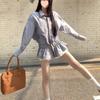 French-Style Slimming Long-Sleeve Shirt: Striped Woven Fabric with Shell Embroidery and Elastic Band, Elegant Design for Women