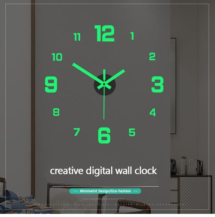 EW Kreative Einfache Leuchtende Digitale Uhr Europäischer Stil DIY Stille Wanduhr Arbeitszimmer Wohnzimmer Lochfreier Wandaufkleber Uhr