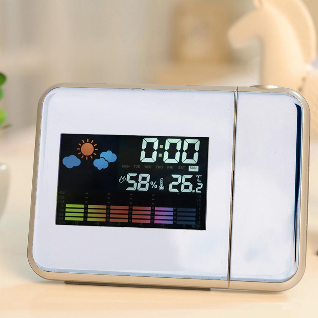 Digital LED Weather Forecast Projector Calendar Humidity Display Alarm Clock(Black)