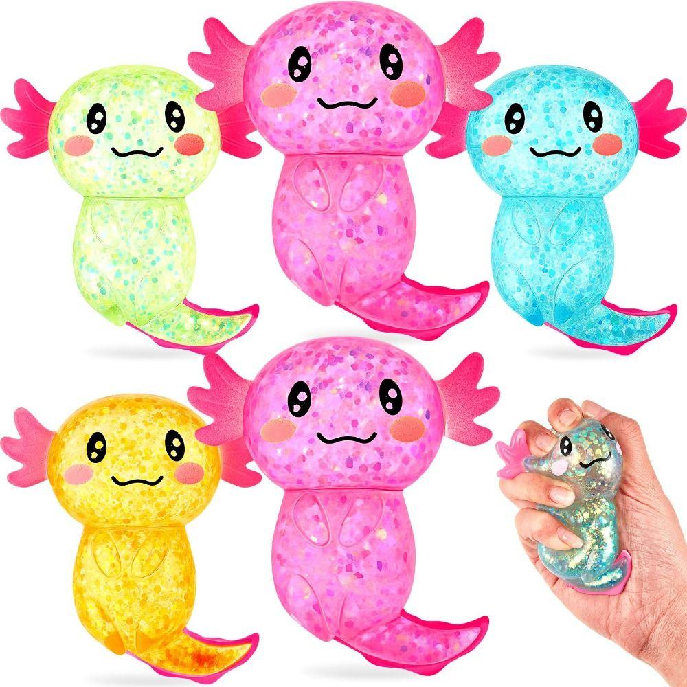 Bai Fen Bai Toys Blue Glitter Squishy Stress Glitter Soothing Texture Sugar Filled Axolotl Squishy Cute Shape Squishy Fidget Stress Ball