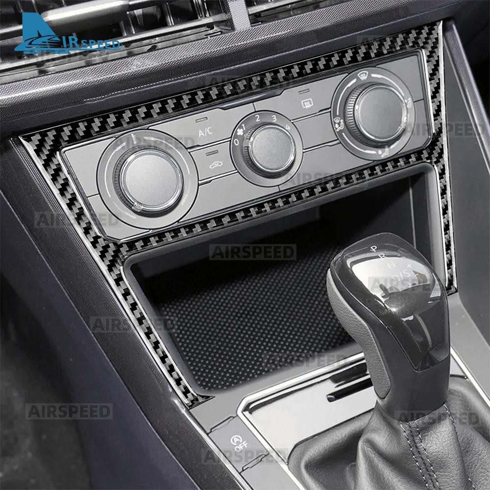 Pegatina de Marco para Panel de Control de Aire Acondicionado de Fibra de Carbono Suave Real para Volkswagen Polo 2018 2019 2020 2021-2026 Moldura Interior