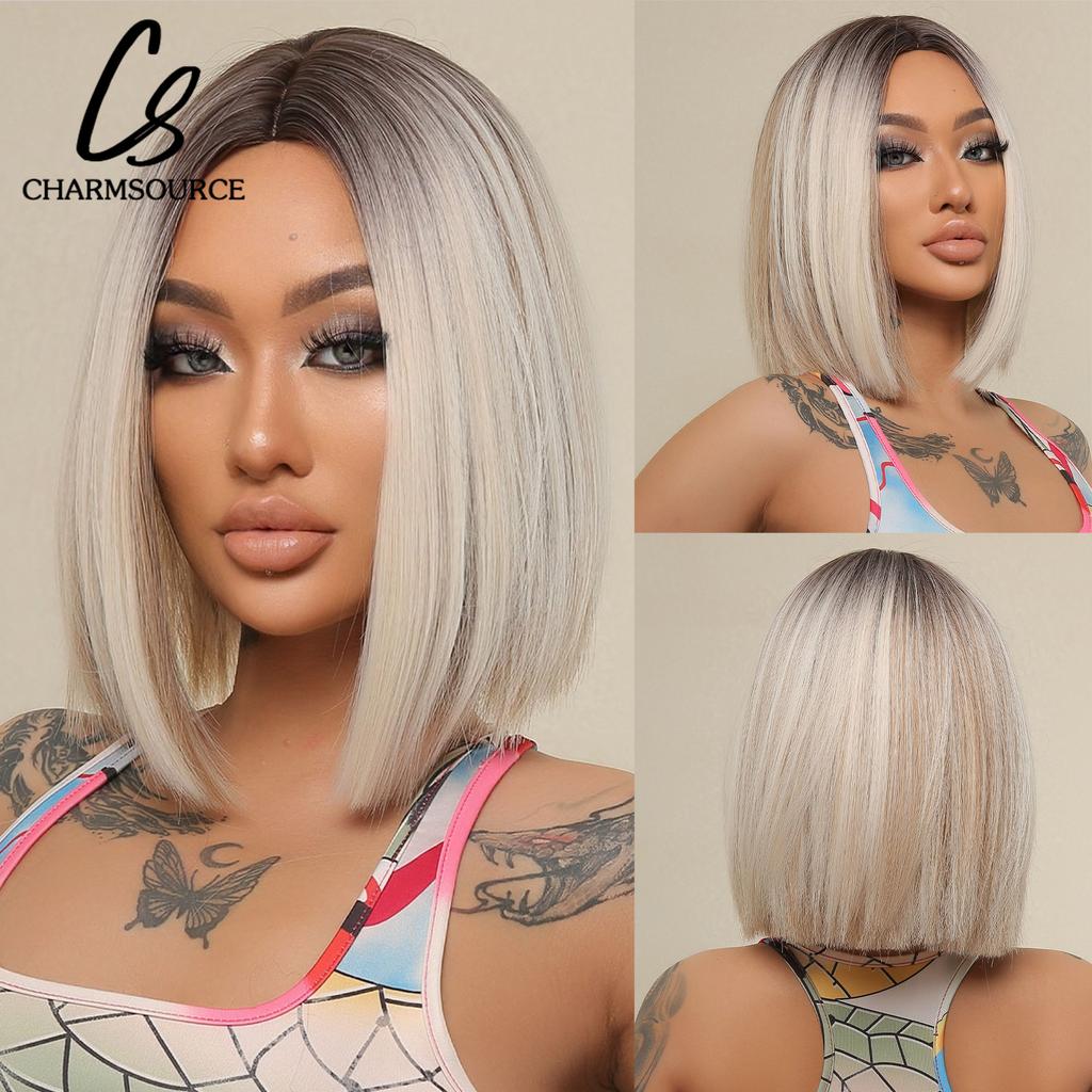 Short Synthetic Wigs Dark Brown Natural Wig with Side Bangs for Women Cosplay Daily Party Pixie Cut Wigs High Temperature Fibre