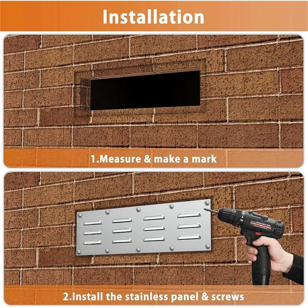 2 Pack Stainless Steel Venting Panel for Grill Accessory Stainless Steel Vent Cover Grill Vent for Masonry Fire Pits Outdoor Kitchen Vent, 15x 4-1/2IN