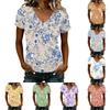 Women V Neck Short Sleeve T Shirt Floral Print Casual Loose Fit Lightweight Comfortable Top for Daily Wear
