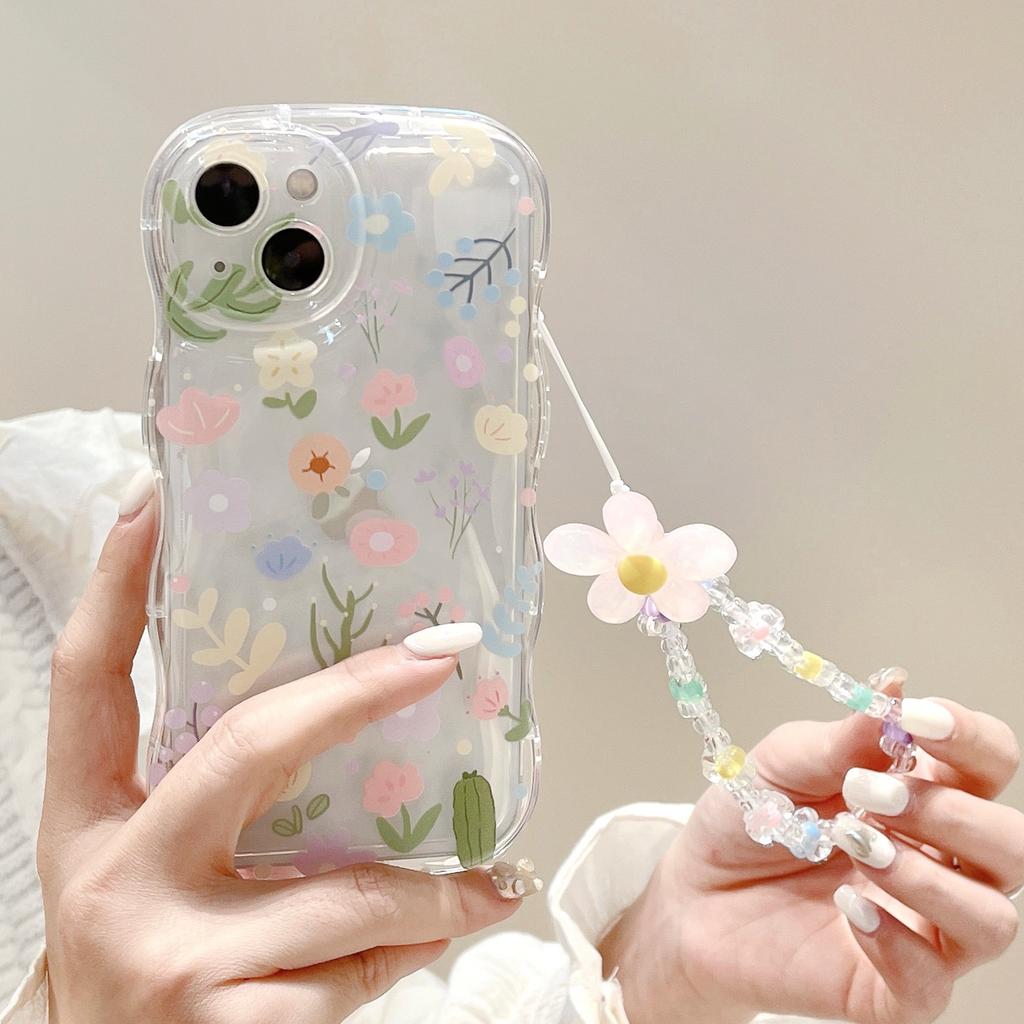 Wave Bubbles Are Suitable for Apple 16PRO Colorful Small Floral Mobile Phone Case IPhone XR Full Inclusive Hanging Chain Protection Case