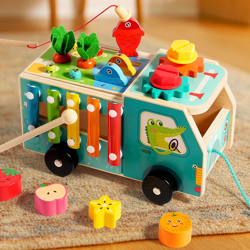 

Toddler Educational Wooden Farm Radish Pull Toy - Car Shape, Color Recognition & Matching