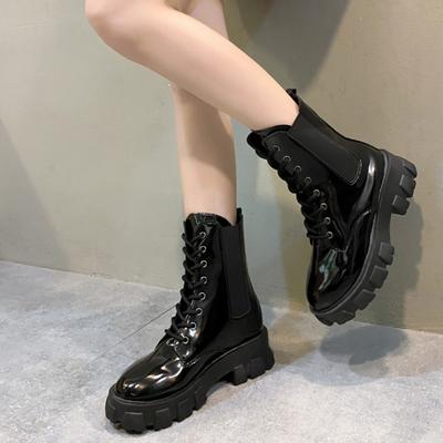 Fashion Pop Black Platform Combat Ankle Boots For Women Lace Up Buckle Strap Woman Thicken Winter Motorcycle Boots