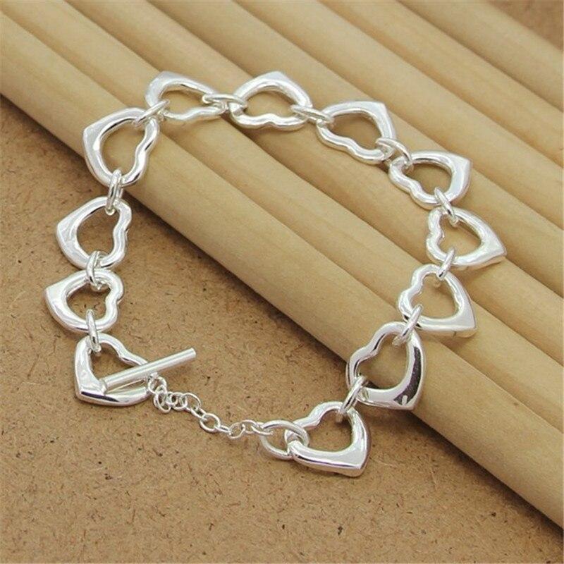 925 Sterling Silver Bracelet Cute Heart Chain Bracelet For Woman Party Charm Jewelry Gift