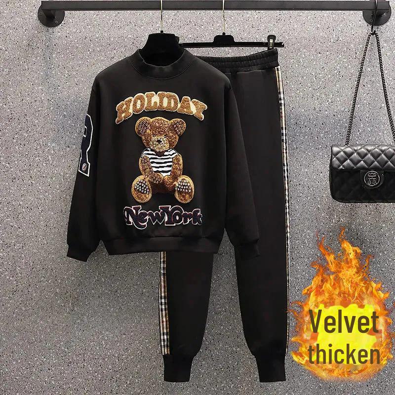 

Женский осенне-зимний плюшевый свитер Brown Bear 2024 года, модный спортивный костюм из двух частей XL [Recommended 110-125 catties]
