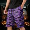 Men Drawstring Multi Pocket Cargo Shorts with Halloween Pumpkin Print Casual Loose Fit Knee Length Trousers for Daily Wear