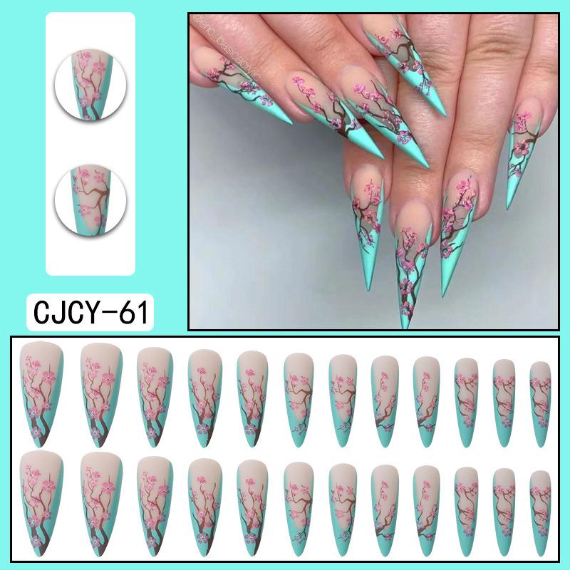 24Pcs Marble Gradient Long Coffin False Nails Detachable Wearable Gold Foil Ballerina Fake Nails Full Cover Nail Tips Press Glue