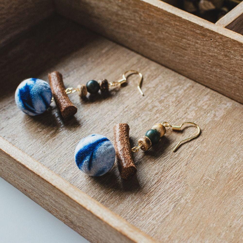 Chinese Wood Beads Earring Drop Ethnic Style Vintage Eardrop Ear Clip Tie-Dye Earrings  Travel