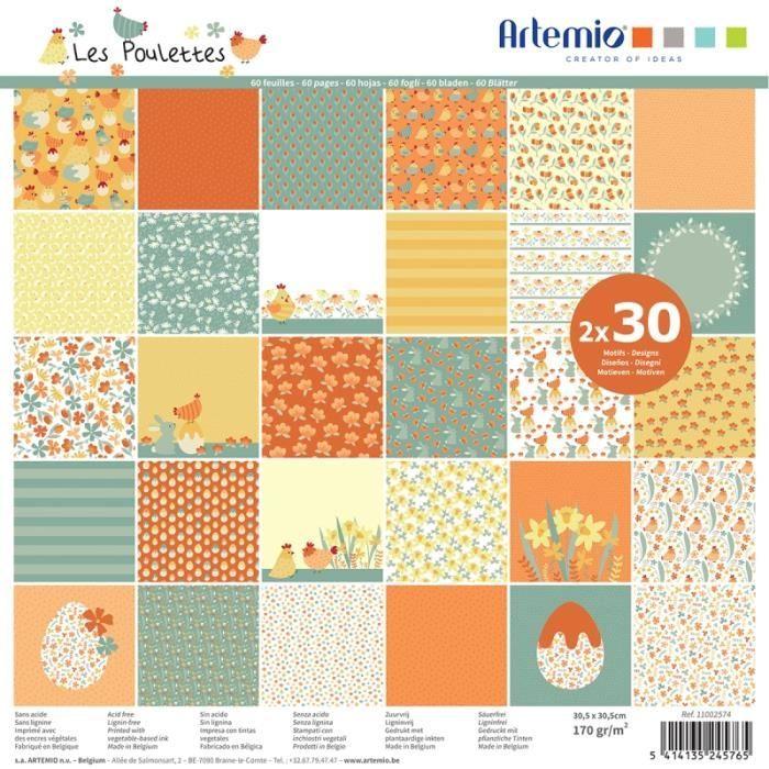 Papier Scrapbooking - ARTEMIO - Les Poulettes - 30 x 30 cm - 60 pages - Multicolore