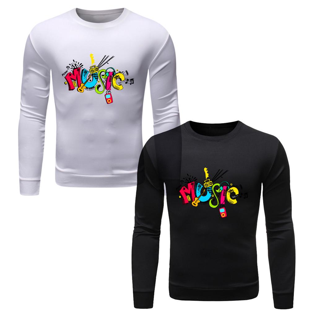 

Men s Fashion Long-sleeved Round Neck Solid Color Printing Sweater Tops Blouse