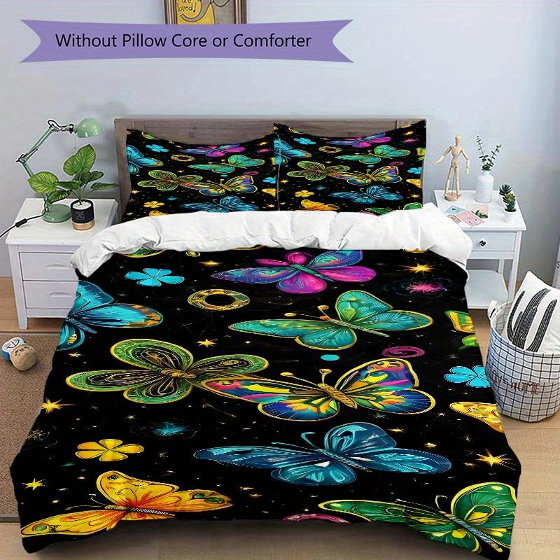 3pcs Butterfly Print Fabric Bedding Set, Breathable And Soft, Suitable for All Seasons Machine Washable, Suitable for Bedroom Decoration,yy250822151
