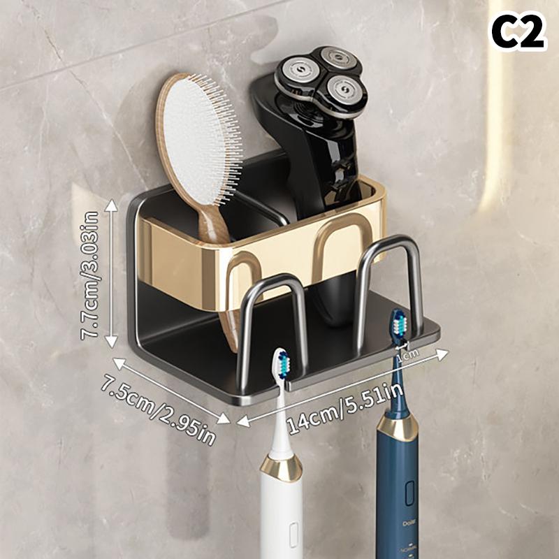 

Metal Toothbrush Rack Multi-Function Toothbrush Holder Punch-Free Toothpaste Holder Wall-Mounted Bathroom Storage Box 14*7.5*7.7cm золотой