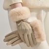 Soft Winter Suede Gloves Velvet Women Cycling Mittens Skiing Pu Leather Gloves  Autumn