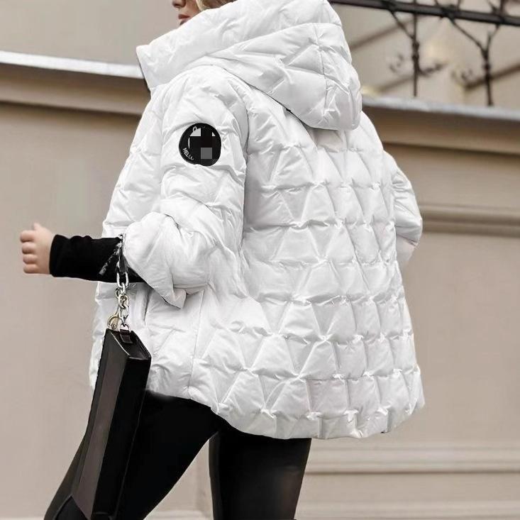 Casaco Puffer Acolchoado Champagne Claro Feminino com Capuz Manga Comprida Quente para Inverno