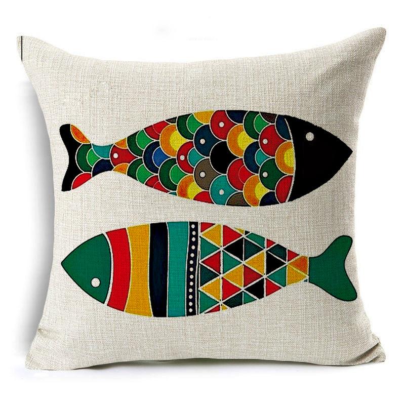 Fish Cartoon Hand-painted Nordic Car Pillowcase Sofa Cushion Cover Linen Pillowcase