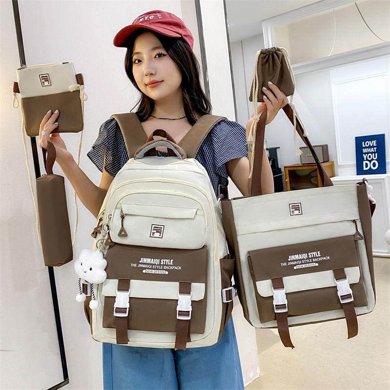5Pcs  Student Backpack Set The Start of School Season Korean Fashion Junior High School Backpacks Large Capacity Two-piece Bags Set