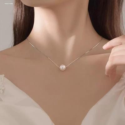 Elegante Damen-Perlen-Anhänger-Halskette - Einfache Silber-Schlüsselbein-Ketten-Schmuckstücke