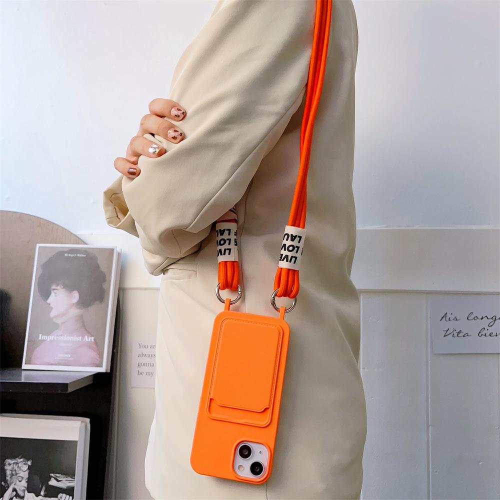Lanyard Strap Kartenhalter Candy Soft Silikon Handyhülle für iPhone 15 14 13 12 11 Pro Max Mini X XS XR 8 7 Plus SE Wallet Cover
