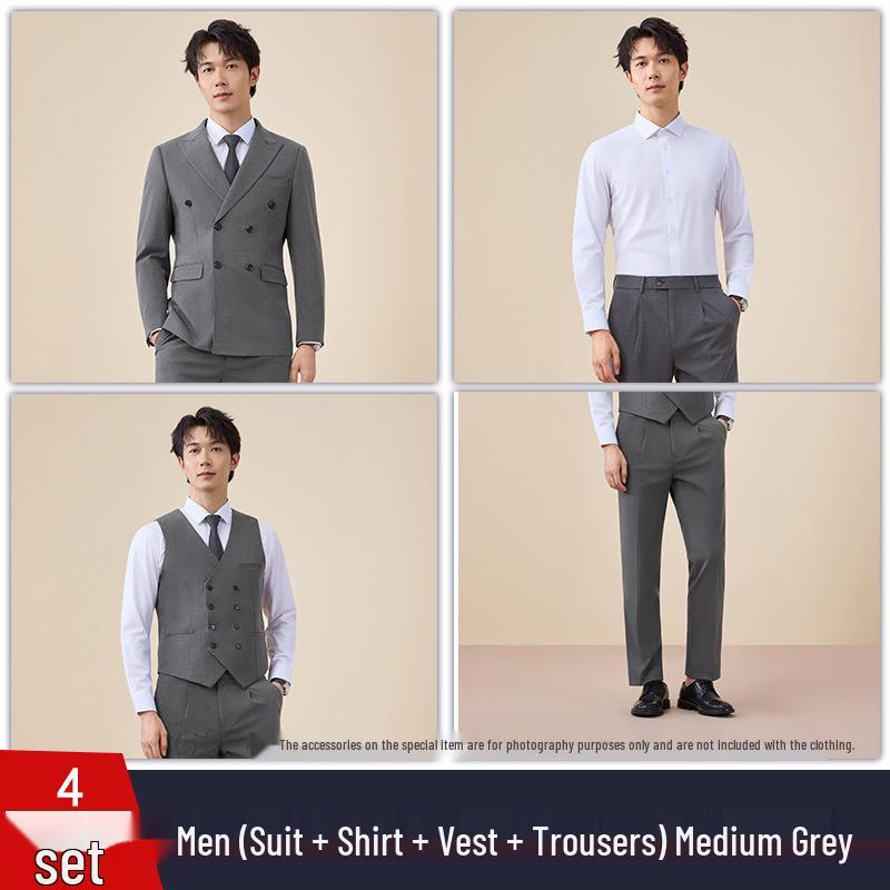 Men's Autumn/Winter Double-Breasted Suit Set - Professional Business Attire for Hotel Managers