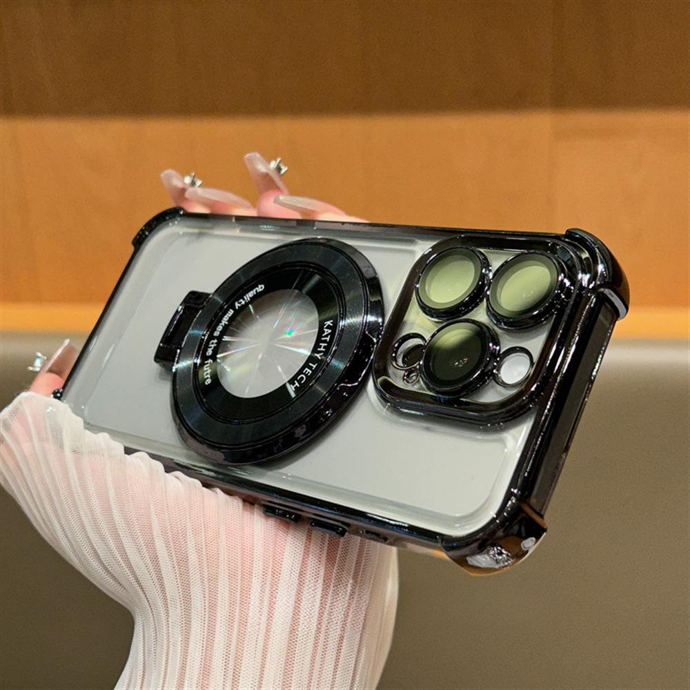 

Электрогальванический противоударный чехол с четырьмя углами для IPhone16promax подходит для магнитного держателя чехлов для телефонов Apple 13/14/15 Apple 16