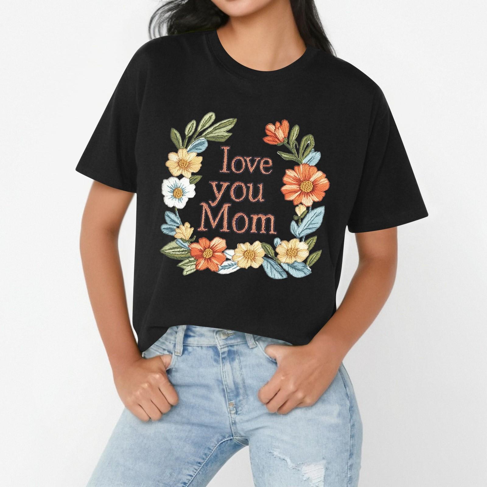 

ЛЮБЛЮ ТЕБЯ МАМА Женская повседневная футболка свободного кроя с принтом ко Дню матери, пуловер с круглым вырезом, топ с коротким рукавом M чёрный