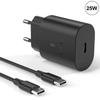 25W USB-C Charger - e.F.Connection - Black - 1M Cable - Compatible Samsung A05s A06s A15 A25 A35 A36 A53 A55 A56