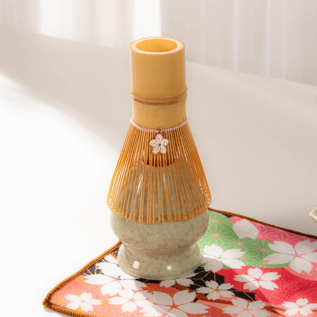 Japanese Matcha Tea Set With Cherry Blossom Pattern, Bamboo Whisk, Ceramic Matcha Bowl, Matcha Making Kit, Tea Utensils Set Gift