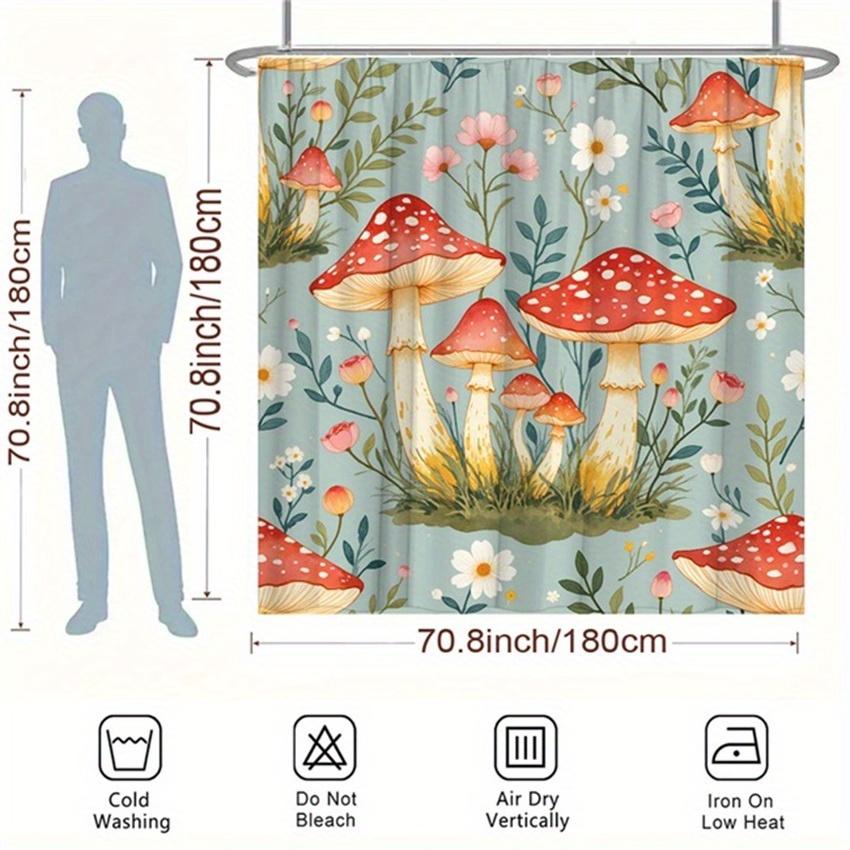 1pc Vibrant Mushroom & Green Flower Shower Curtain - Vintage Botanical Design, Red & White Mushrooms, Home & Bathroom Decor