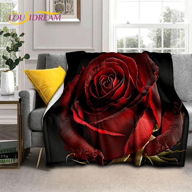 3D Rose Flowers Nordic Romantic Soft Flannel Blanket for Beds Bedroom Sofa Picnic,Throw Blanket for Cover Outdoors Leisure Gift