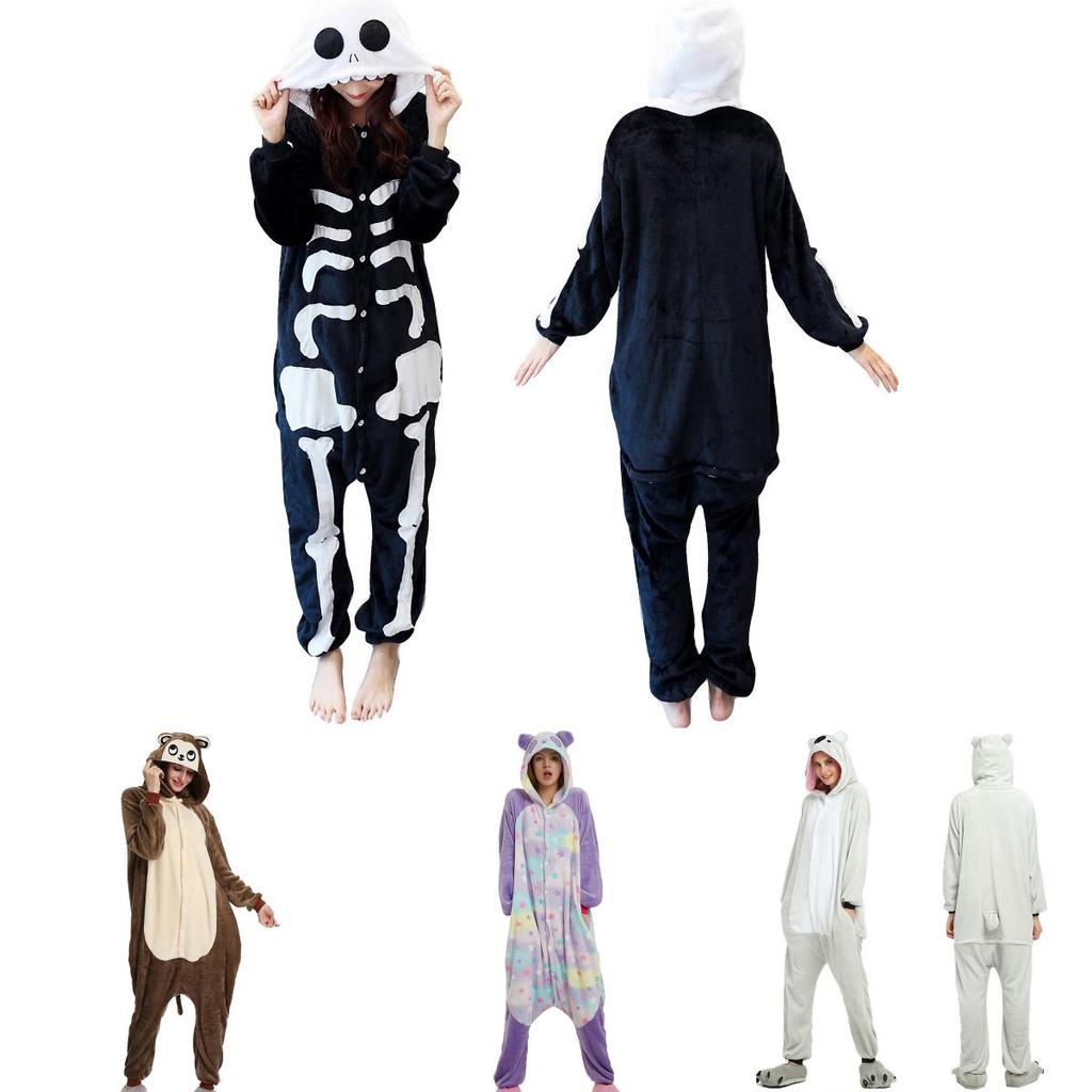 Gemütlicher Unisex Erwachsenen Tier Flanell Onsie Kostüm Pyjama mit Seitentaschen
